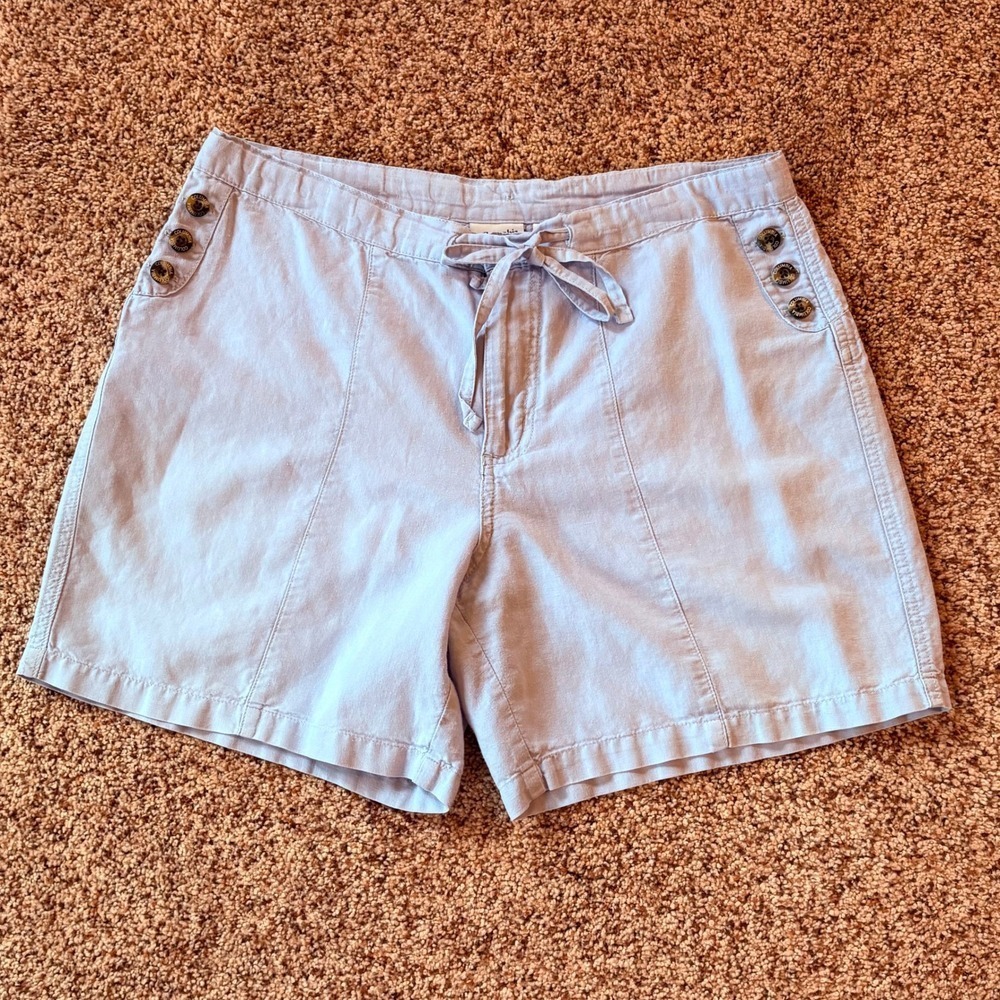 Columbia Shorts Women Small Light Blue Linen Cotton Nautical Coastal Drawstring